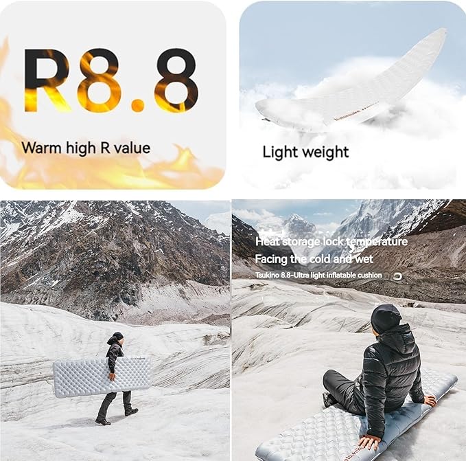 Naturehike 5.8/8.8 R-Value Camping Sleeping Pad,3.1"-4.7" Ultra-Thick,1-1.4LB Ultralight Camping Mat with Inflatable Bag,Backpacking Inflatable Foam Camping Mat for Car,Hiking
