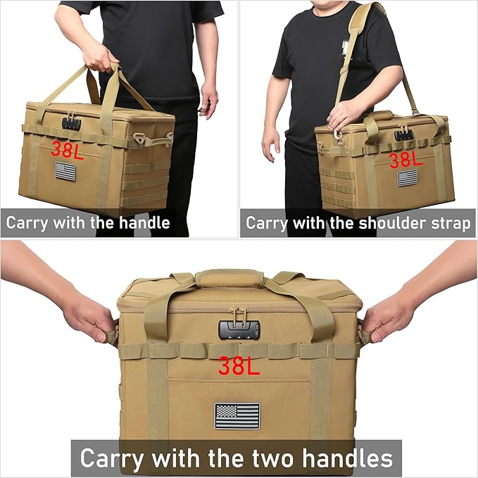 Tactical Camping Storage Bag - 38L Utility Tote Bag Organizer with Combination Lock and Shoulder Strap