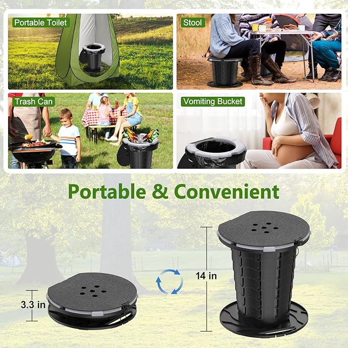 BLIKA Portable Toilet Kit for Camping, Camp Toilet with Pop-Up Privacy Tent, Toilet Bags and Eco Absorbent Gel, Foldable Portable Toilet for Adults, Portable Outdoor Shower Tent Camp Toilet