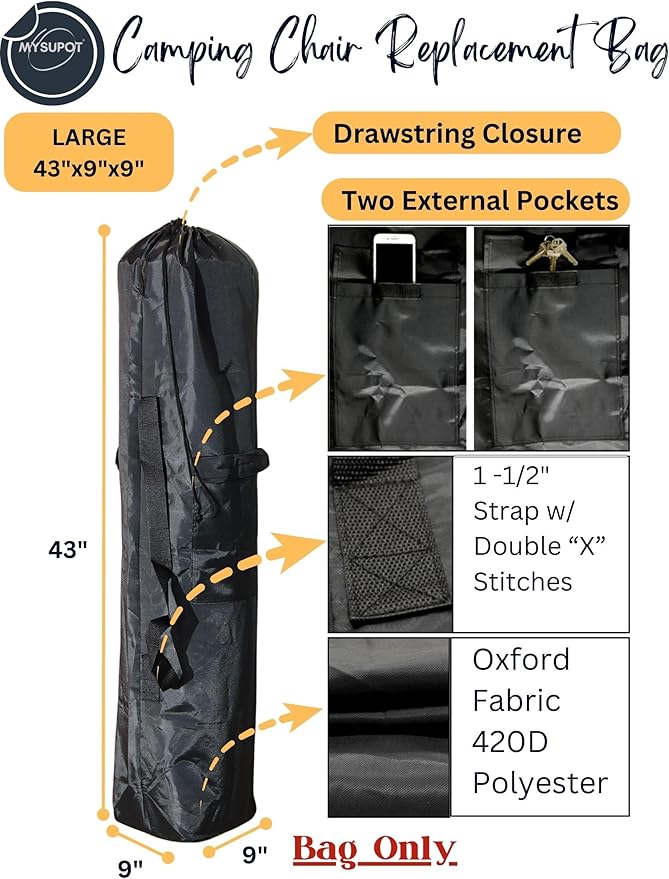 Replacement Bag for Folding Camping Chair, Portable Camp Chair, Hammock, Yoga Mat, Umbrella, Tents, Tripods, Fishing Poles - 420D Oxford Polyester Fabric