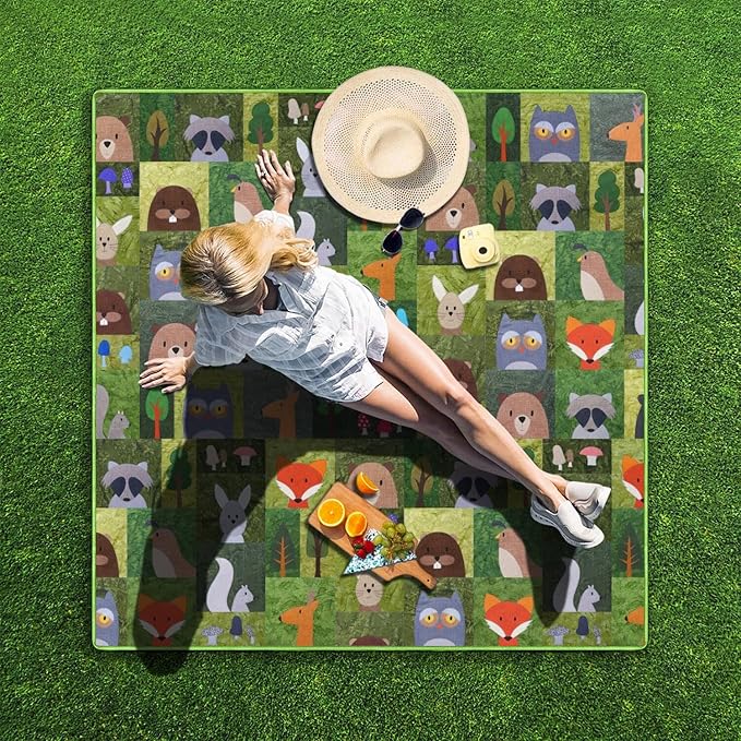 Extra Large Picnic Blankets Waterproof Foldable (80"x 80") Boho Beach Blanket Waterproof Sandproof,3-Layer Thicking Mat Outdoor Packable Camping Blanket