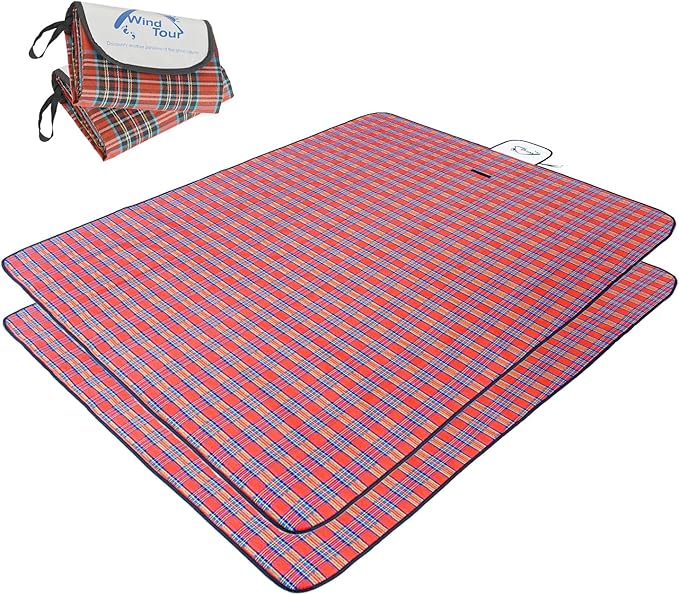 Wind Tour Family Outdoor Waterproof Durable Picnic Blankets with Carry Strap Foldable Sandproof Picnic Floor Mat for Kids Playground Camping Hiking Grass Travelling (2, Red)