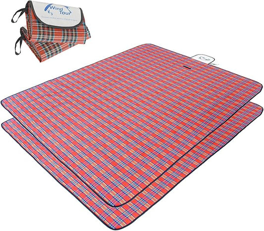 Wind Tour Family Outdoor Waterproof Durable Picnic Blankets with Carry Strap Foldable Sandproof Picnic Floor Mat for Kids Playground Camping Hiking Grass Travelling (2, Red)