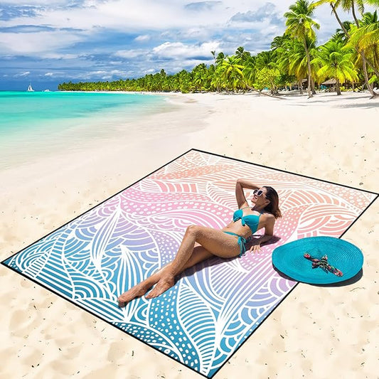 Beach Blanket Waterproof Sandproof Beach Mat 79" X 83" /10'x9'for 2-8 Adults Quick Drying Outdoor Picnic Mat Beach Accessories for Travel, Camping, Hiking
