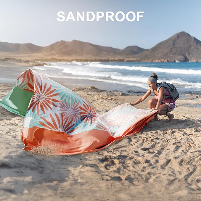 Mooreeke Beach Blanket Extra Large Oversized 9 x 11 ft, Colorful Flowers Sandproof Waterproof Quick Drying Lightweight Compact Outdoor Blanket Beach Mat for Family Travel Camping Picnic, 1-8 Adults