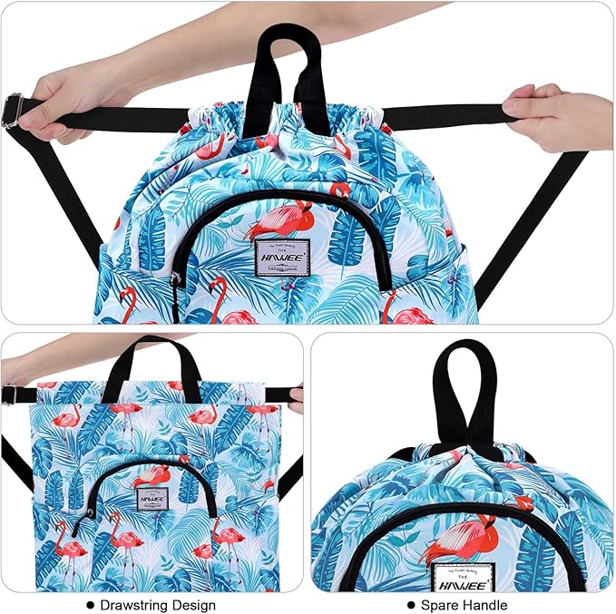 Dry Wet Drawstring Backpack with Shoe Compartment for Women Adjustable Gym Bag