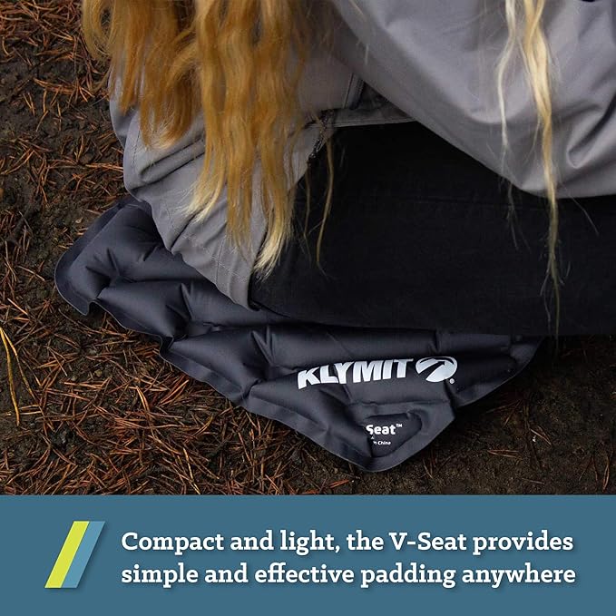 Klymit V Seat, Lightweight Inflatable Travel Cushion, Best for Camping, Bleachers, or Glassing Pad , Gray