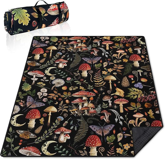 Extra Large Picnic Blankets Waterproof Foldable (60"x 80") Mushroom Beach Blanket Waterproof Sandproof,3-Layer Thicking Mat Outdoor Packable Camping Blanket