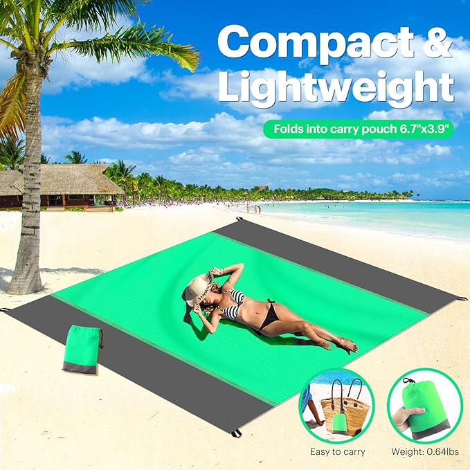 EASYFUN Beach Blanket Sandproof Oversized, 79''×83'' Extra Large Beach Mat, Portable Picnic Mat for Travel Camping Hiking, Lightweight Beach Essentials Family Water Resistant Mat Nylon 210T