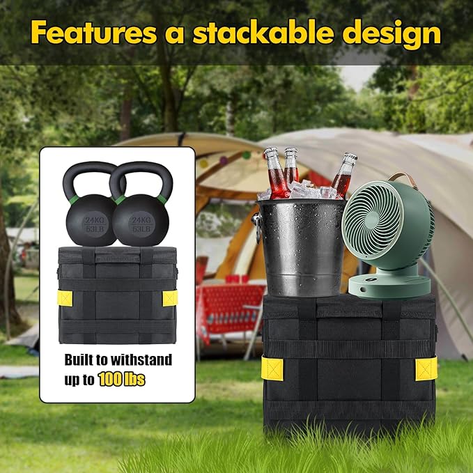 Multifunctional Camping Storage Duffel Bag With Handles,Picnic Camping Organizer with Adjustable Dividers,Large Tool Tote Bag Collapsible for Outdoor Camping/Sports/Travel/GYM-Black