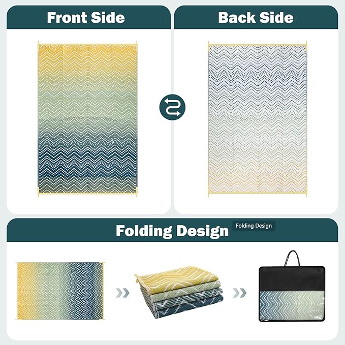 Lahome Outdoor Rugs 8x10 Waterproof, Reversible Plastic Outdoor Area Rug for Patios, Outside RV Mat Carpet for Deck Porch Backyard Balcony Picnic Trailer (Yellow/Blue, 8' x 10')