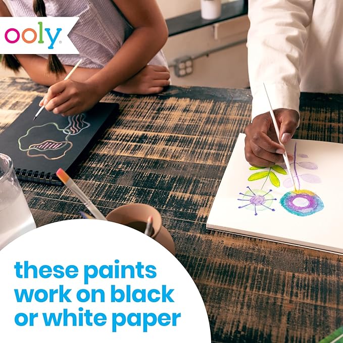 Ooly Chroma Blends Pearlescent Watercolor Set, 12 Colors, Watercolor Pack for Creative Kids and Adults, Vibrant Colors in a Portable Case, Art Supplies for Ages 6 and Up, Brush Included