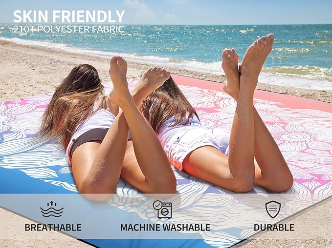 Beach Blanket Waterproof Sandproof Extra Large Beach Mat 79" X 83"/120"x108"for 1-8 Adults Quick Drying Durable Outdoor Picnic Mat for Beach Travel Camping Hiking