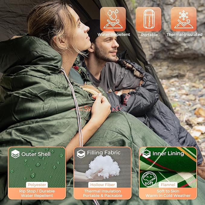 KingCamp Sleeping Bag for Adults, Cold Weather & Warm Extra Wide Big & Tall XL Portable Waterproof Flannel Sleeping Bags, Essentials Gear Accessories for Camping Backpacking Hiking Indoor & Outdoor