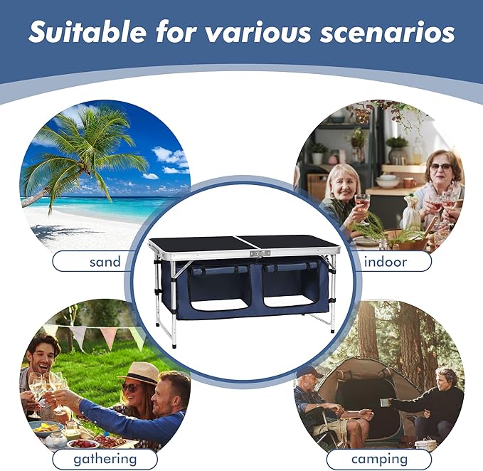 Camping Folding Aluminum Table with Adjustable Legs for Outdoor Travel Beach, Backyards, BBQ, Party and Picnic Foldable Table