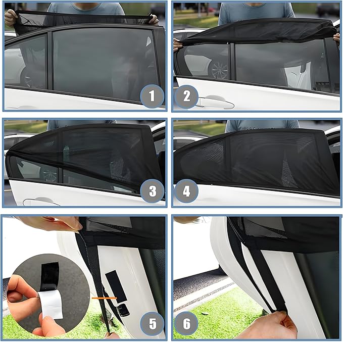 [2015] Truck Window Screens for GMC Sierra1500 2019-2025 for Camping SUV 4 Pcs Car Mosquito Net Shades for Pickup Side Window Protection from UV, Bugs Breathable Adjustable Mesh Shade for Baby,Kids