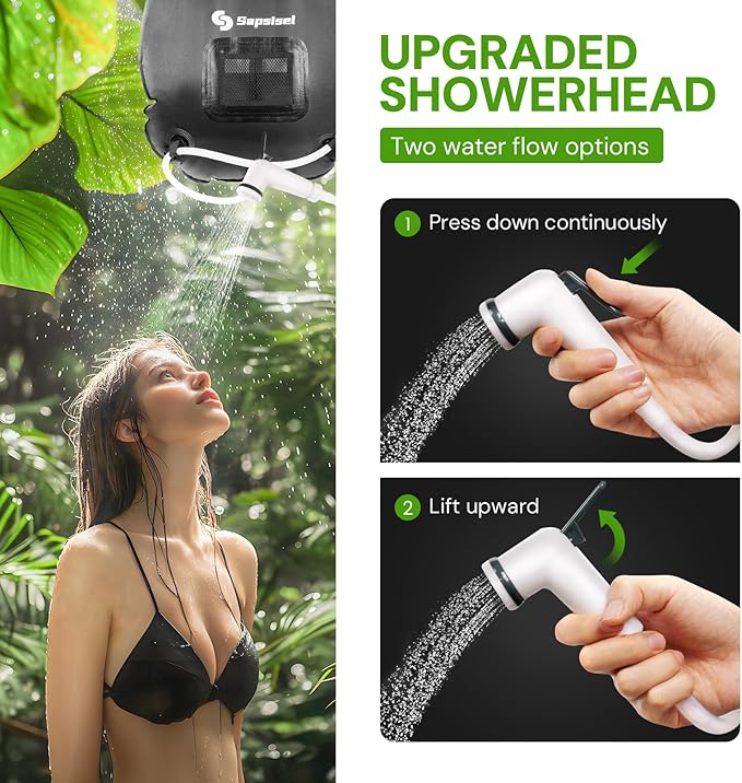 sapsisel Camping Shower Bag, 5 Gal/20L Solar Heating Camping Shower with Upgraded Hose and Shower Head,Portable Shower for Camping,Solar Shower