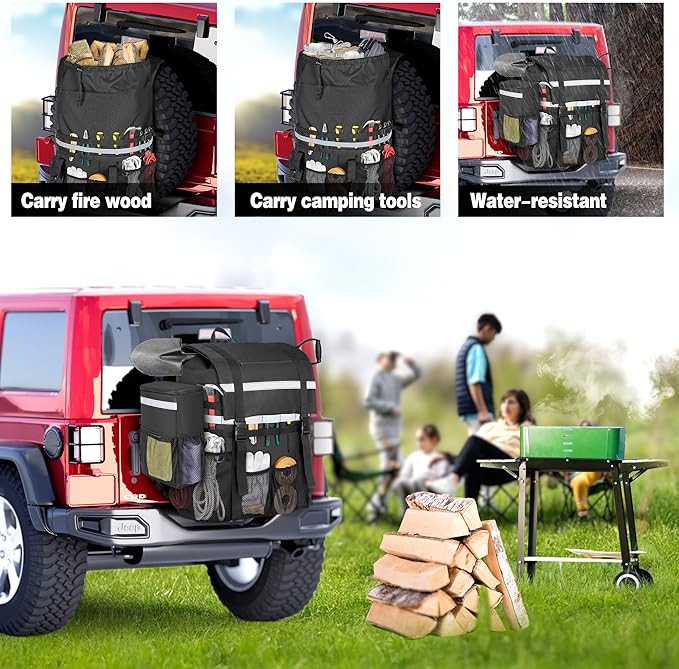 Spare Tire Trash Bag with a Car Trash Can, Tailgate Trash Bag for Truck, SUV or Car, Fits Tire up to 40”, Black
