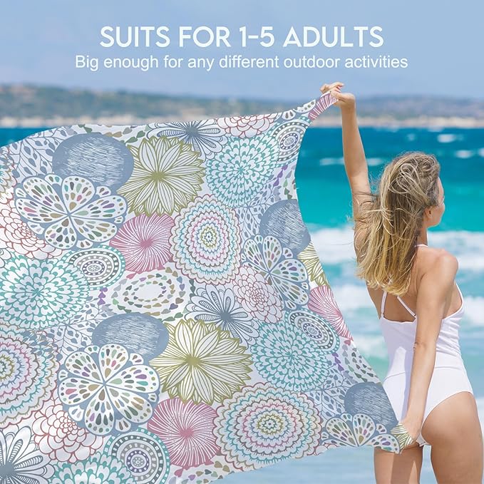 BYDOLL Beach Blanket 78''X81'' 4-7 Adults Oversized Lightweight Waterproof Sandproof Blanket for Beach Large Picnic Mat Travel Camping