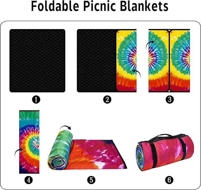 Extra Large Picnic Blankets Waterproof Foldable (80 "x 80") Beach Blanket Waterproof Sandproof,3-Layer Thicking Mat Outdoor Packable Camping Blanket(tie-dye)