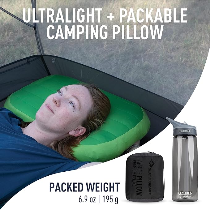 Sea to Summit Aeros Premium Inflatable Travel Pillow, Deluxe (22 x 14), Grey