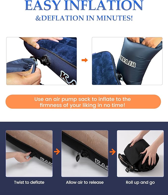 Inflatable Sleeping Pad for Camping, Extra-Thick 4.75 Inch Air Mattress with Soft Cotton Top, Machine Washable, Family Lightweight 4-Season Pad for Camping, Traveling & Hiking, Brown