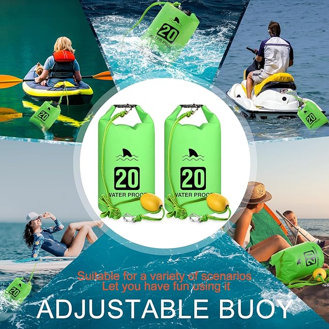 4 Set 2 in 1 Sand Anchor and Buoy Kit Floating Bag Kayak Anchor Waterproof Dry Bag for Lake Beach Boats Watercrafts Hiking Camping Water Sports Surfing Tubing Kayaking(Green)
