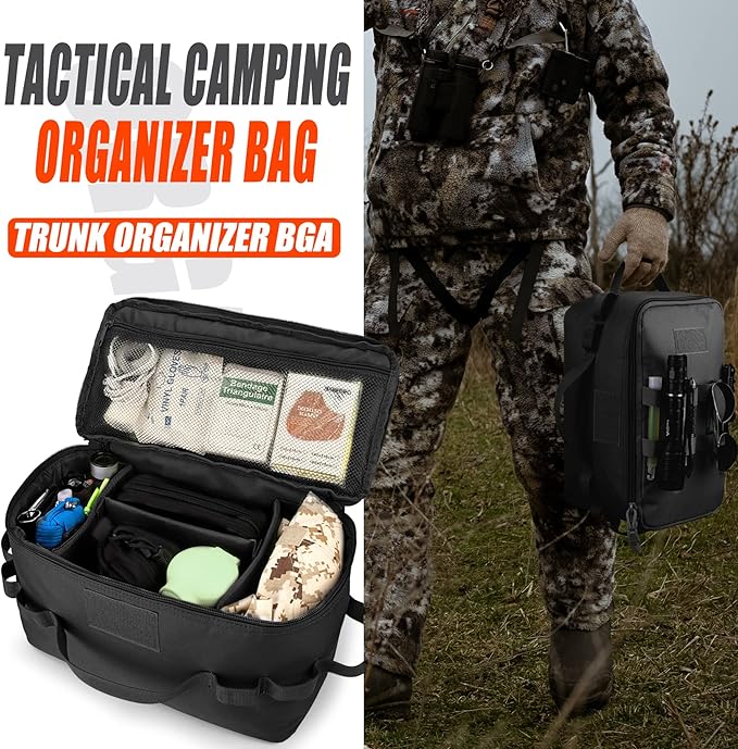 bvya Tactical Camping Storage Bag 11 Liters Outdoor Utility Tote Bag Camping Cookware Organizer Trunk Organizer with Flag Patch