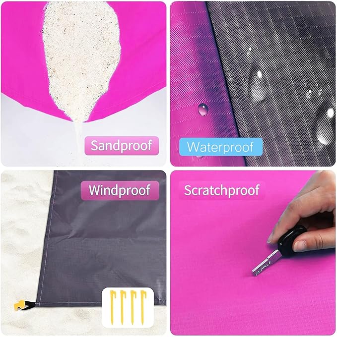 Beach Blanket Sandproof Waterproof, Beach Essentials Extra Large Beach Mat, 79" X 55" Oversized Durable Outdoor Picnic Mat Storage Bag for 1-4 Adults, Beach Accessories for Travel, Camping, Hiking