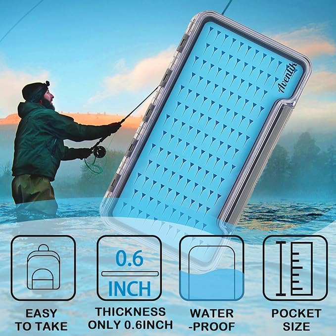 AVENTIK EUPHENG Fly Fishing Boxes Silicone Super Slim Fishing Storage Fishing Tackle Case Waterproof Pocket 7.36"X4.02"X0.63"/5.39"X3.74" X0.63'' (2PC-G048LB blue silicone:7.36"X4.02"X0.63")