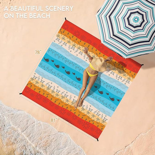 BYDOLL Beach Blanket 78''X81'' 4-7 Adults Oversized Lightweight Waterproof Sandproof Blanket for Beach Large Picnic Mat Travel Camping