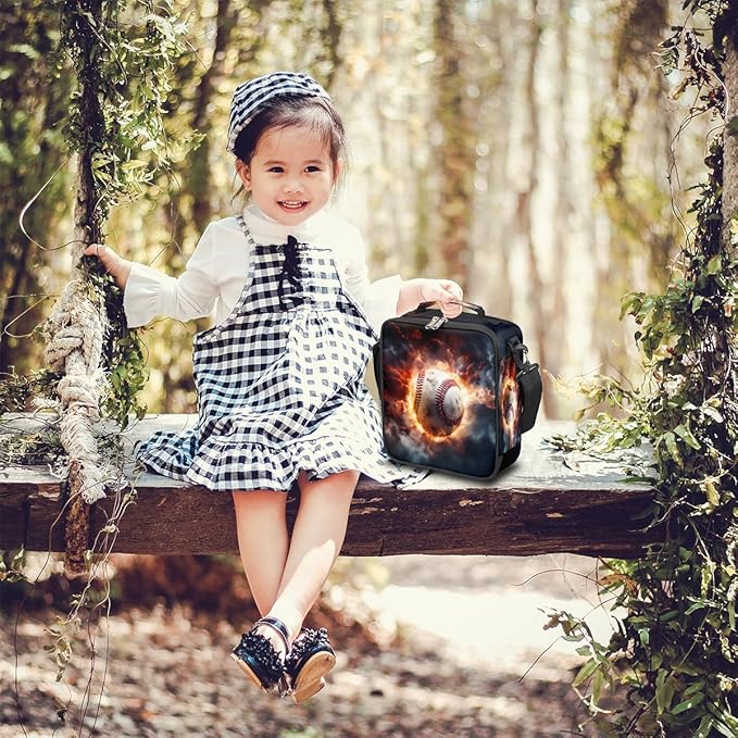 cfpolar Baseball Lunch Box for Boys Girls, Insulated Lunch Bags for Kids Reusable Mini Cooler Lunch Tote Lunchbox Thermal Meal Tote Kit with Shoulder Strap for Work School Picnic