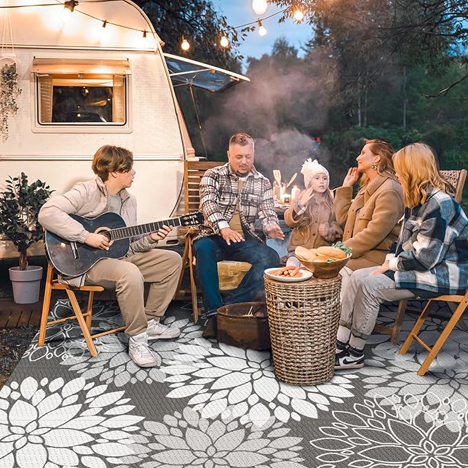 LuxStep Outdoor Rug Waterproof Outdoor Plastic Straw Rug Reversible Patio Rug Mat Outdoor Decor Large Area Mats for RV, Picnic, Backyard, Deck, Balcony, Porch, Beach, Camping, 6'x 9',Grey