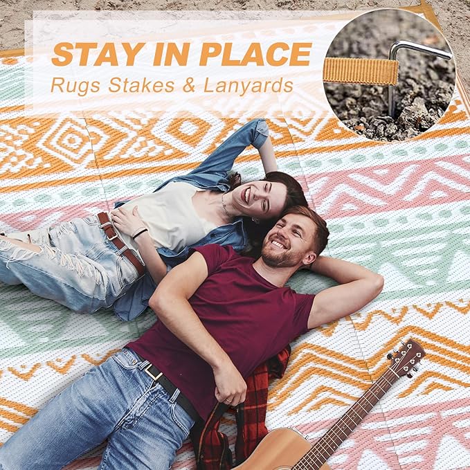 Lahome Outdoor Rug 8x10 Patio Waterproof, Reversible Outdoor Plastic Straw Rug for Camping, Large RV Outdoor Rugs Outside, Outdoor Carpet for Porch Deck Backyard Picnic(Pink/Orange,8'x 10')