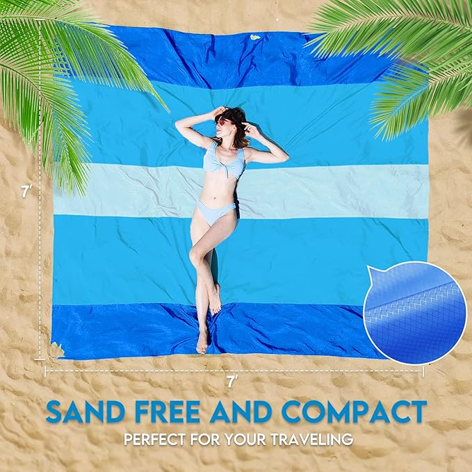 BYDOLL Nylon Beach Blanket Waterproof Sandproof Oversized 7'x7' Suits 1-5 Adults Sand Free Extra Large Blanket Lightweight Soft Picnic Mat for Beach Travel Camping