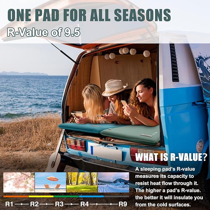 Self Inflating Sleeping Pad with Electric Pump, 3.14" Ultra-Thick Memory Foam Sleeping Mats for Camping,Easy Inflate&Deflate,9.5 R-Value Insulated Camping Mattress Pad with Pillow for Car Travel Tent