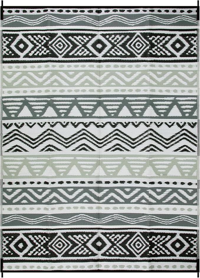 Lahome Outdoor Rug 8x10 Patio Waterproof, Reversible Outdoor Plastic Straw Rug for Camping, RV Patio Rugs Outside Large Carpet for Porch Deck Backyard Picnic(Grey/Black,8'x 10')