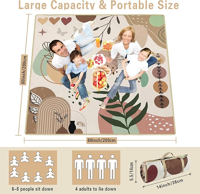 Extra Large Picnic Blankets Waterproof Foldable (80 "x 80") Beach Blanket Waterproof Sandproof,3-Layer Thicking Mat Outdoor Packable Camping Blanket