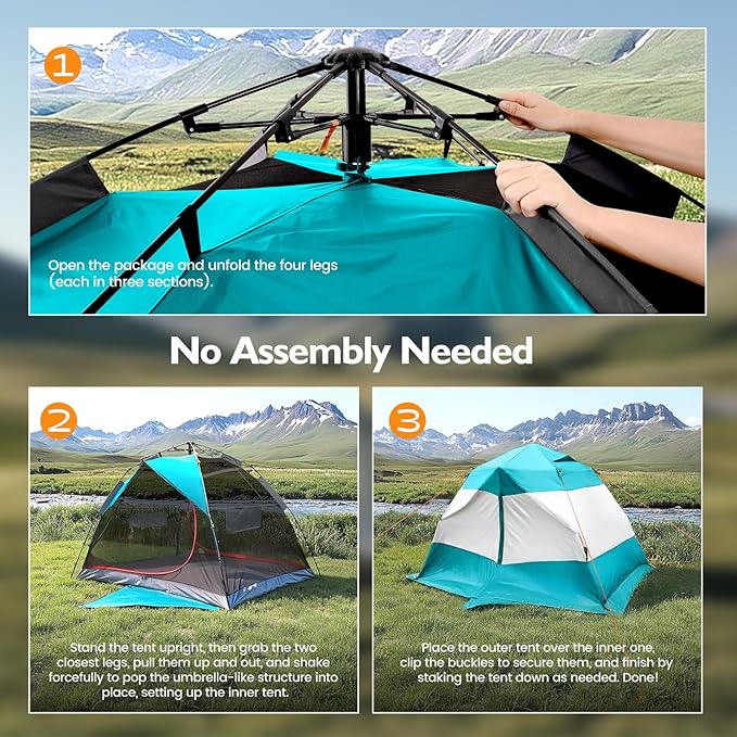 Camping Tent 2 Person, Waterproof & Blackout Double Layer Pop Up Outdoor Tent for Park, Picnic, Travel, Portable and Easy Setup