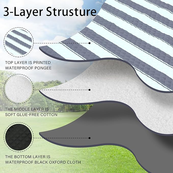 HX&OD Extra Large Picnic Outdoor Blanket, 80”x60” Waterproof Picnic Mat Foldable Camping Blanket Portable with Carry Strap for Beach Mat Outdoor Camping Party(Grey&Green)