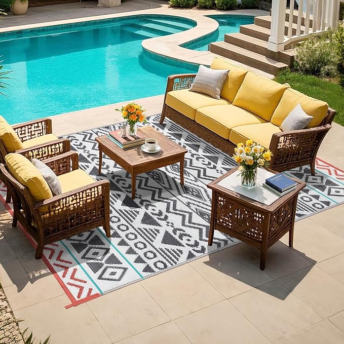 Outdoor Rugs Patio Camping Waterproof - 9x12 Plastic Straw Patio Rug Portable for Campers, Outside RVs Mat, Outdoor Area Carpet for Patios Clearance, Backyard Porch, Balcony, Picnic