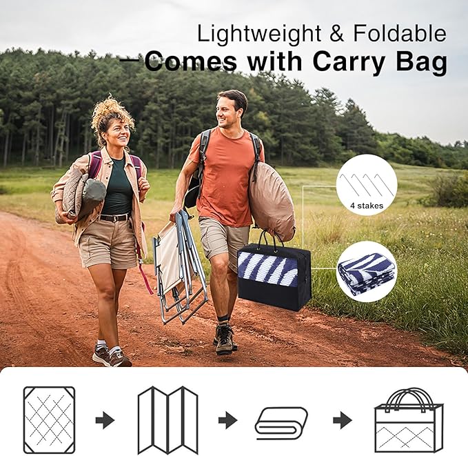 OLANLY Waterproof Outdoor Rug 6x9 ft, Reversible Outdoor Plastic Straw Rug with Leaf Pattern, RV Mat, Indoor Outdoor Carpet for Patio, Camping, Balcony, Deck, Backyard, Navy & White