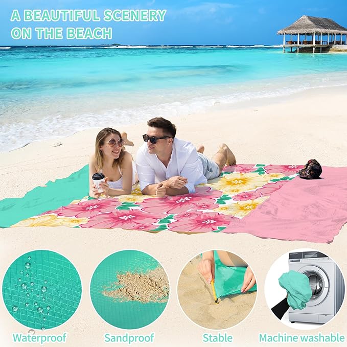 BYDOLL Beach Blanket Waterproof Sandproof 78''×81'' Suits1-4 Adults Compact Lightweight Oversized Sand-Free Blanket Large Picnic Mat for Beach Travel Camping Hiking