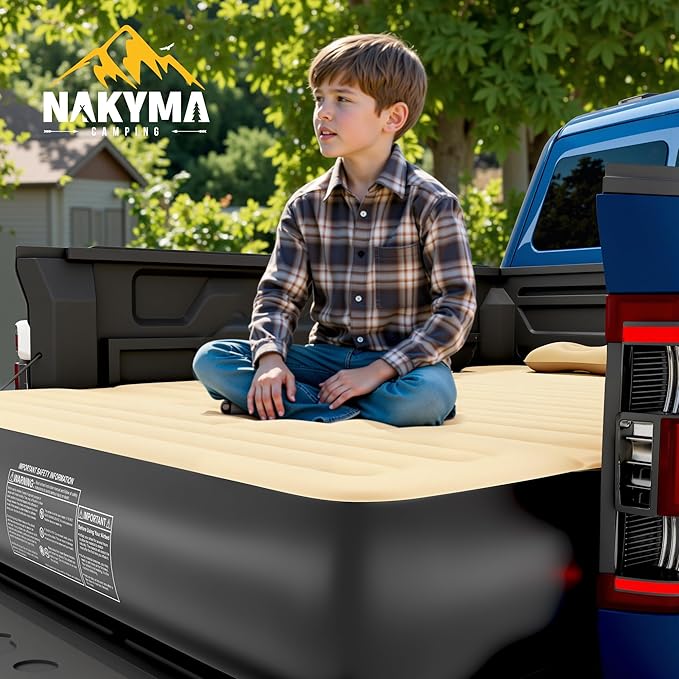 Truck Bed Air Mattress with Extension for 5.5-5.8ft Full Size Short Truck Beds Tent, 86.6"x63"x9.8" Inflatable Camping Air Mattress Pickup Bed with 12V Pump, Sleeping Pad for F-Series, Ram etc