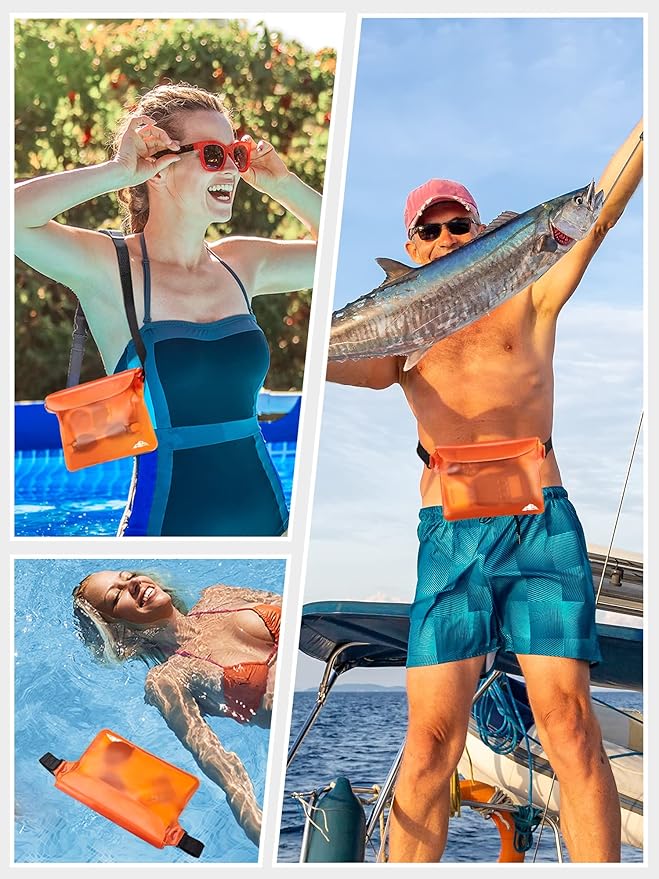 HEETA Waterproof Fanny Pack, Waterproof Pouch Dry Bag 2/3/4 Pack for Phone, Adjustable Waist Strap and Screen Touch Sensitive for Swimming Kayaking Boating Beach Fishing Diving Surfing Accessories