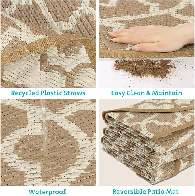 HEBE Outdoor Rug 8ft for Patios Waterproof Clearance Reversible Patio Mat Plastic Straw Rug RV Camping Mat Outside Area Rug Carpet for Camping RV,Porch,Deck,Balcony,Camper,Backyard