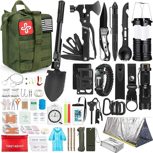 Survival Kit, 250Pcs Survival Gear First Aid Kit with Molle System Compatible Bag and Emergency Tent, Emergency Kit for Earthquake, Outdoor Adventure, Hiking, Hunting, Gifts for Men Women