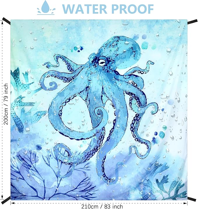 Beach Blanket, Wateresistant Sandproof Sand Free Beach Mat with Corner Pockets Portable Bag for Beach Festival,Picnic,Travel and Outdoor Camping Activties (BL-Octopus, 79"×83"(4 Person))