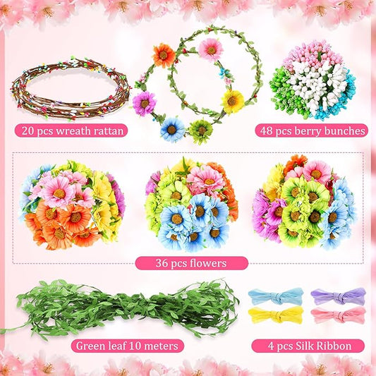 Syhood Daisy Crowns Making Kit, 109 Pieces Parts, Make Your Own Flower Crown Wreath Headbands and Bracelets Craft Kit Hair Accessories Handmade DIY Floral Crown Garland Kit Presents for Girls