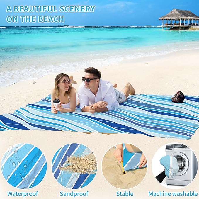 BYDOLL Beach Blanket Waterproof Sandproof 78''×110'' Suits1-7 Adults Compact Lightweight Oversized Sand-Free Blanket Large Picnic Mat for Beach Travel Camping Hiking